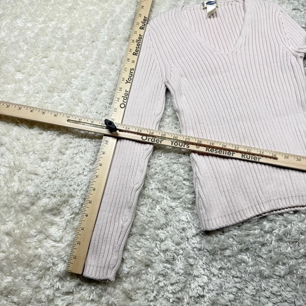 Old Navy Women's Sweater Medium V Neck Long Sleeve Ribbed Knit Cotton Pink Boho - Picture 9 of 10